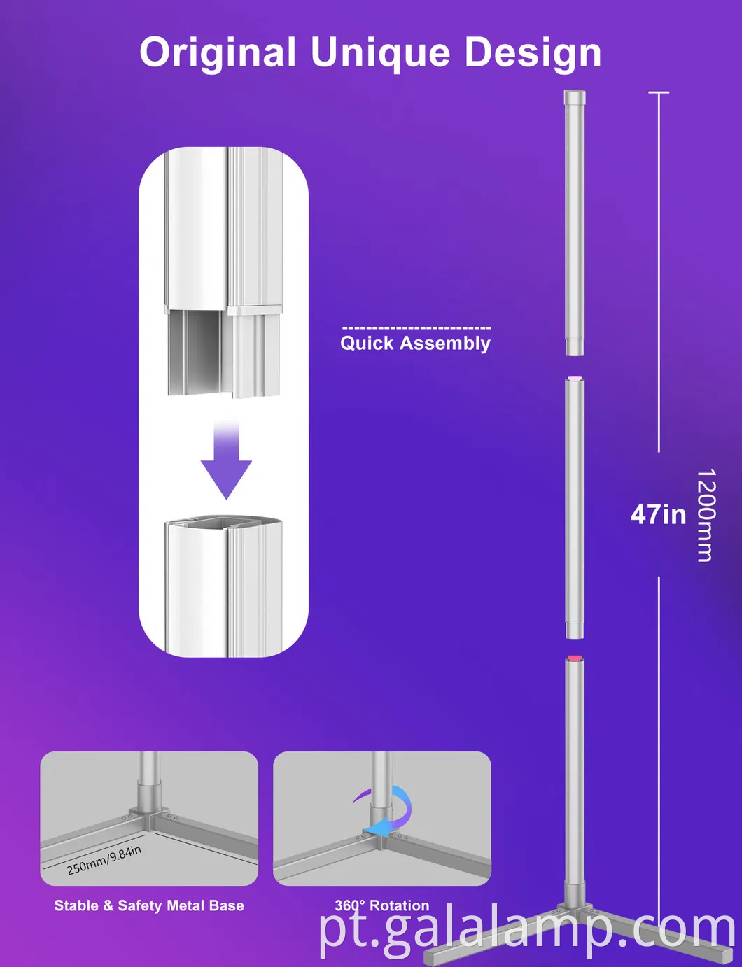 Lâmpada de piso inteligente colorida RGB com controle Bluetooth e Wi -Fi